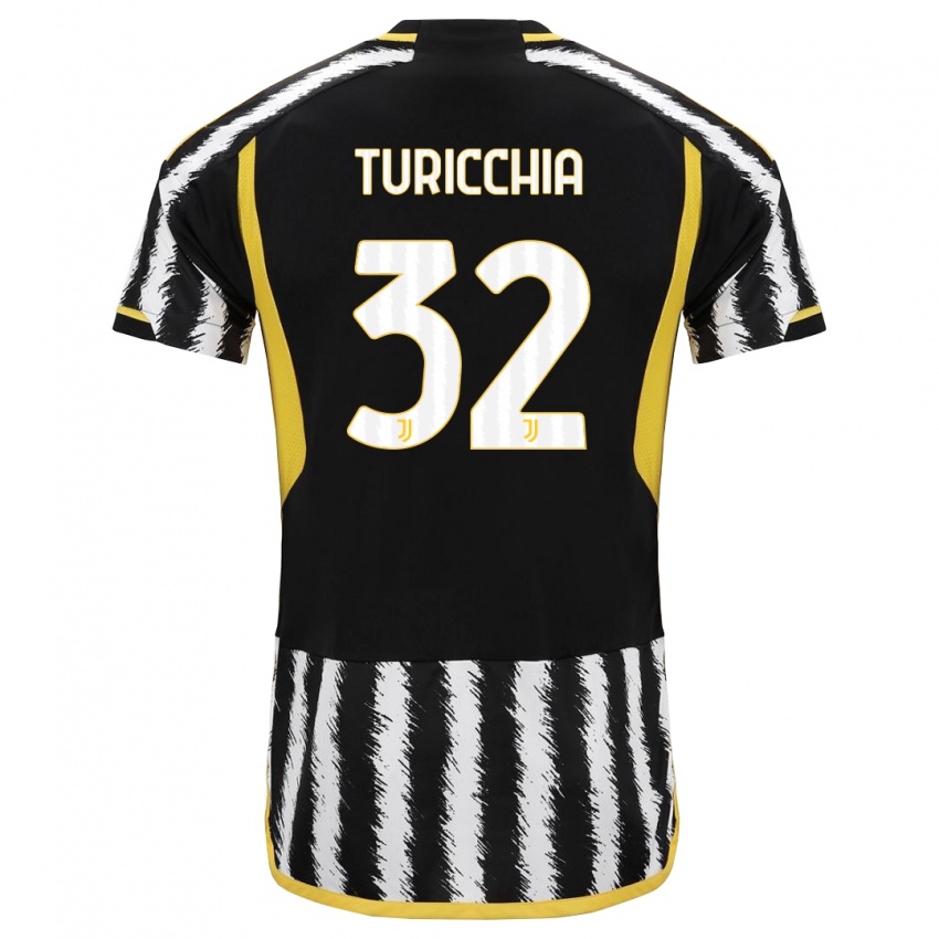 Mujer Camiseta Riccardo Turicchia #32 Blanco Negro 1ª Equipación 2023/24 La Camisa Chile