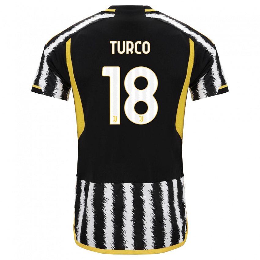 Mujer Camiseta Nicolo Turco #18 Blanco Negro 1ª Equipación 2023/24 La Camisa Chile