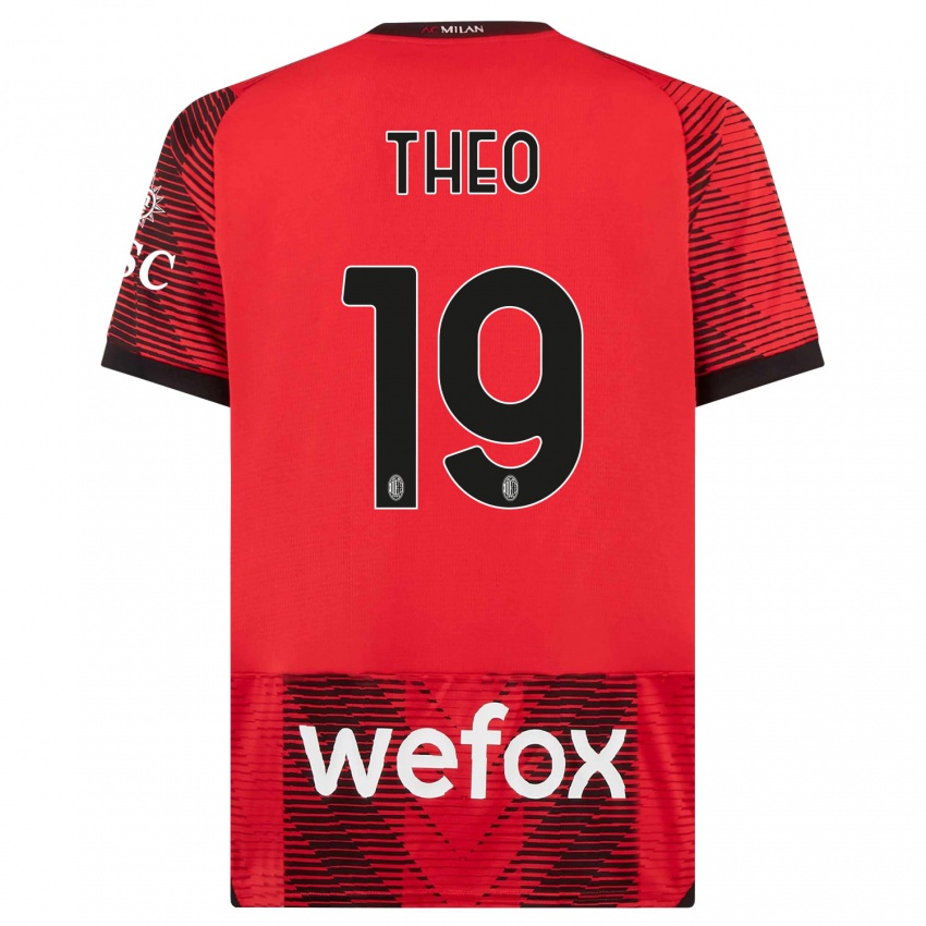 Mujer Camiseta Theo Hernandez #19 Negro Rojo 1ª Equipación 2023/24 La Camisa Chile