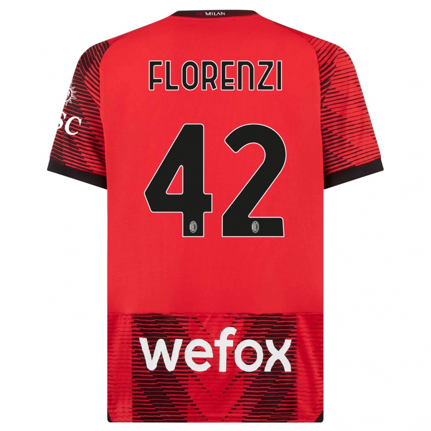 Mujer Camiseta Alessandro Florenzi #42 Negro Rojo 1ª Equipación 2023/24 La Camisa Chile