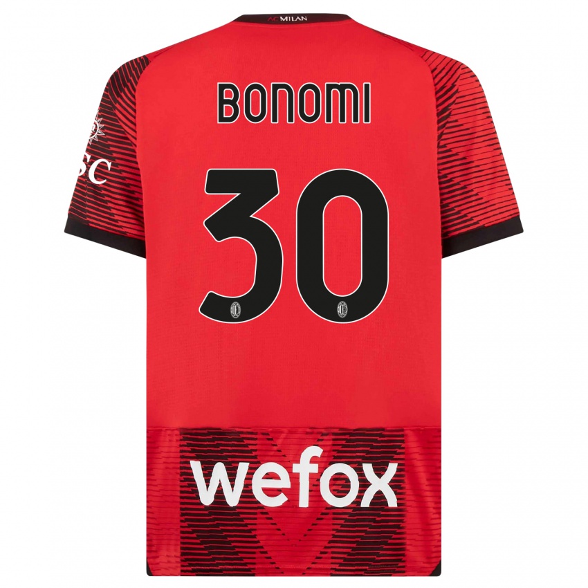 Mujer Camiseta Alessandro Bonomi #30 Negro Rojo 1ª Equipación 2023/24 La Camisa Chile