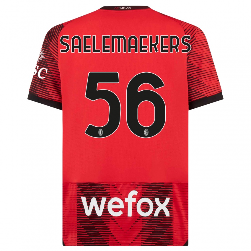 Mujer Camiseta Alexis Saelemaekers #56 Negro Rojo 1ª Equipación 2023/24 La Camisa Chile