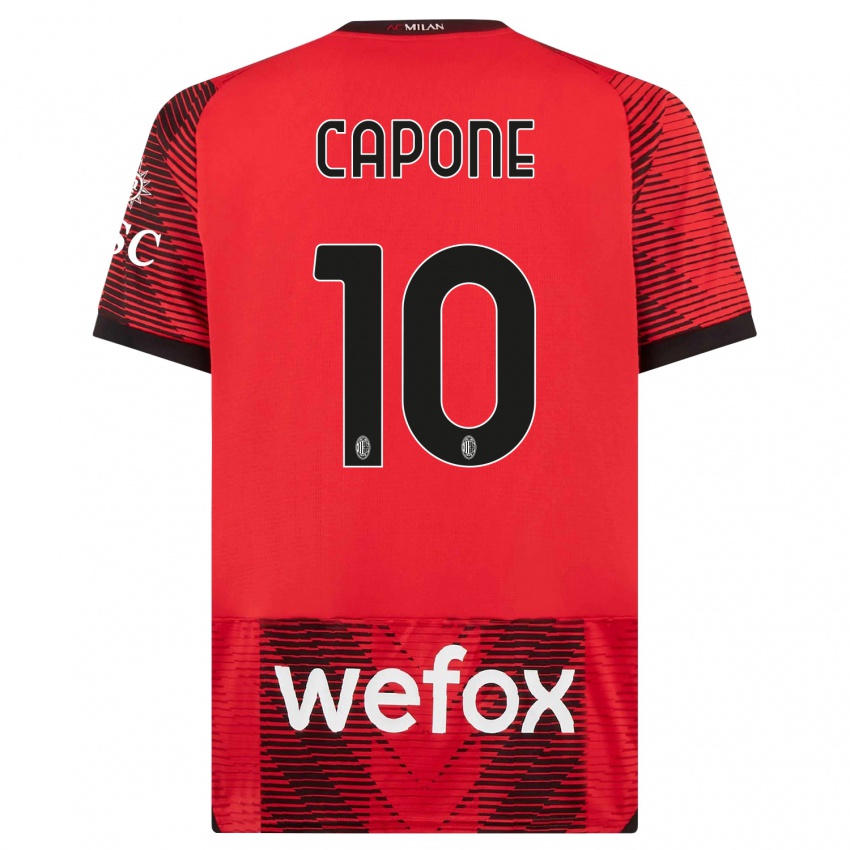 Mujer Camiseta Andrea Capone #10 Negro Rojo 1ª Equipación 2023/24 La Camisa Chile