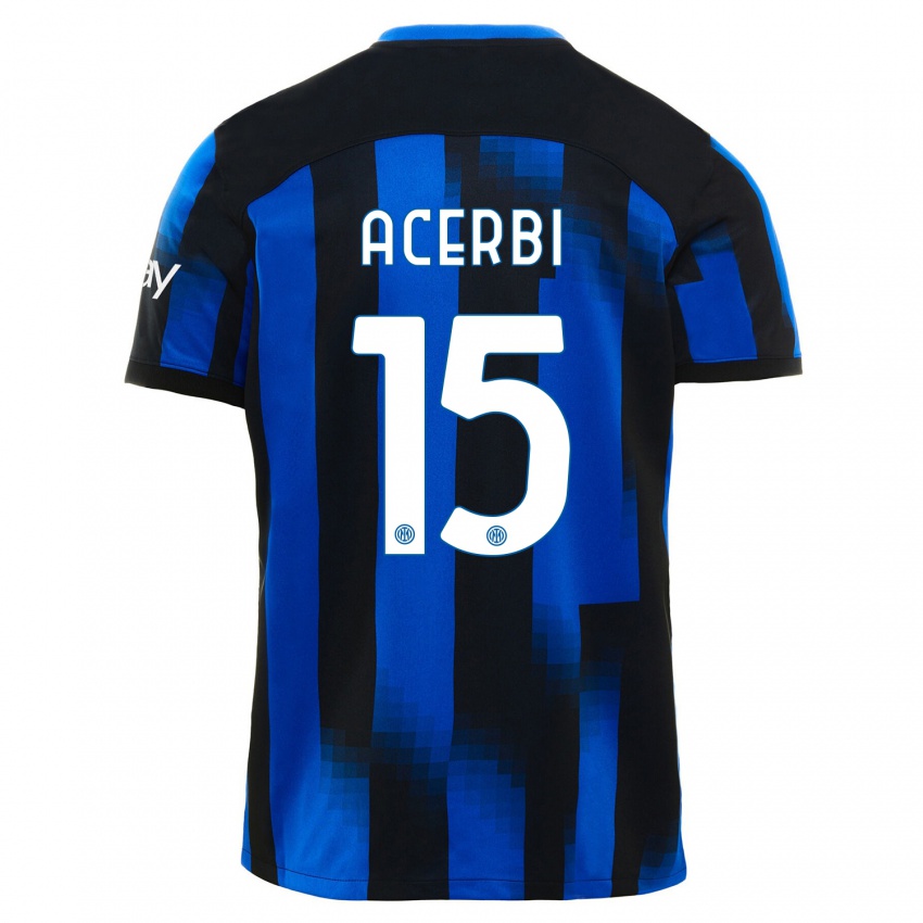 Mujer Camiseta Francesco Acerbi #15 Azul Negro 1ª Equipación 2023/24 La Camisa Chile