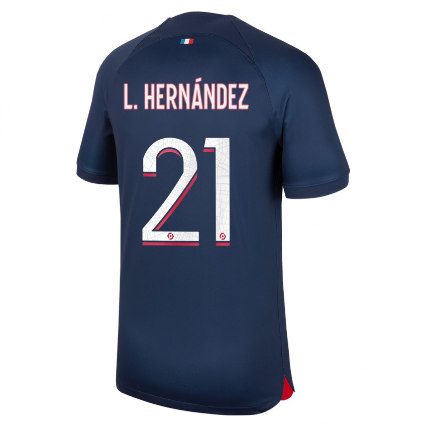 Mujer Camiseta Lucas Hernández #21 Azul Rojo 1ª Equipación 2023/24 La Camisa Chile