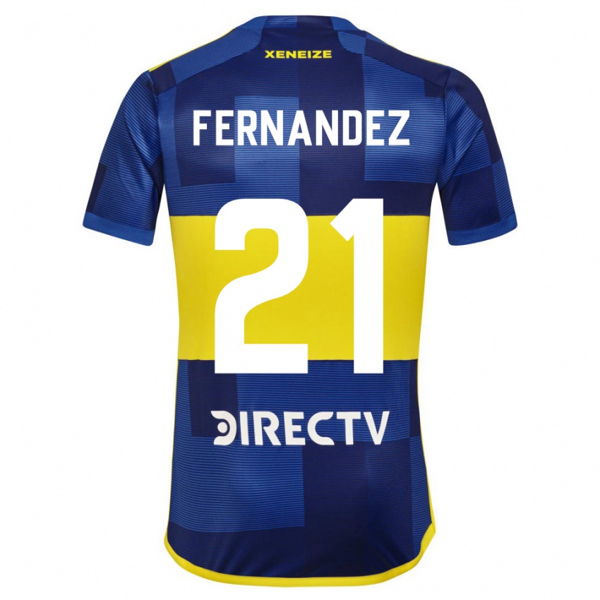 Mujer Camiseta Ezequiel Fernandez #21 Azul Oscuro Amarillo 1ª Equipación 2023/24 La Camisa Chile