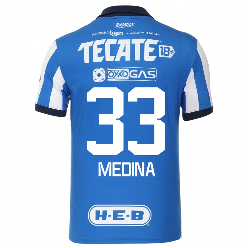 Mujer Camiseta Stefan Medina #33 Azul Blanco 1ª Equipación 2023/24 La Camisa Chile