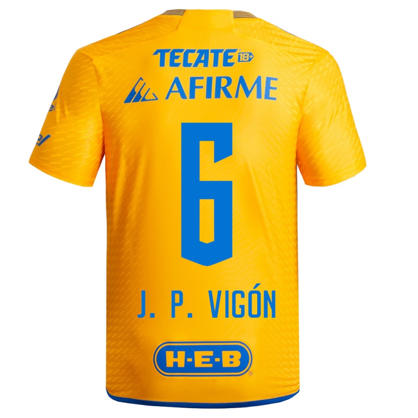 Mujer Camiseta Juan Pablo Vigon #6 Amarillo 1ª Equipación 2023/24 La Camisa Chile