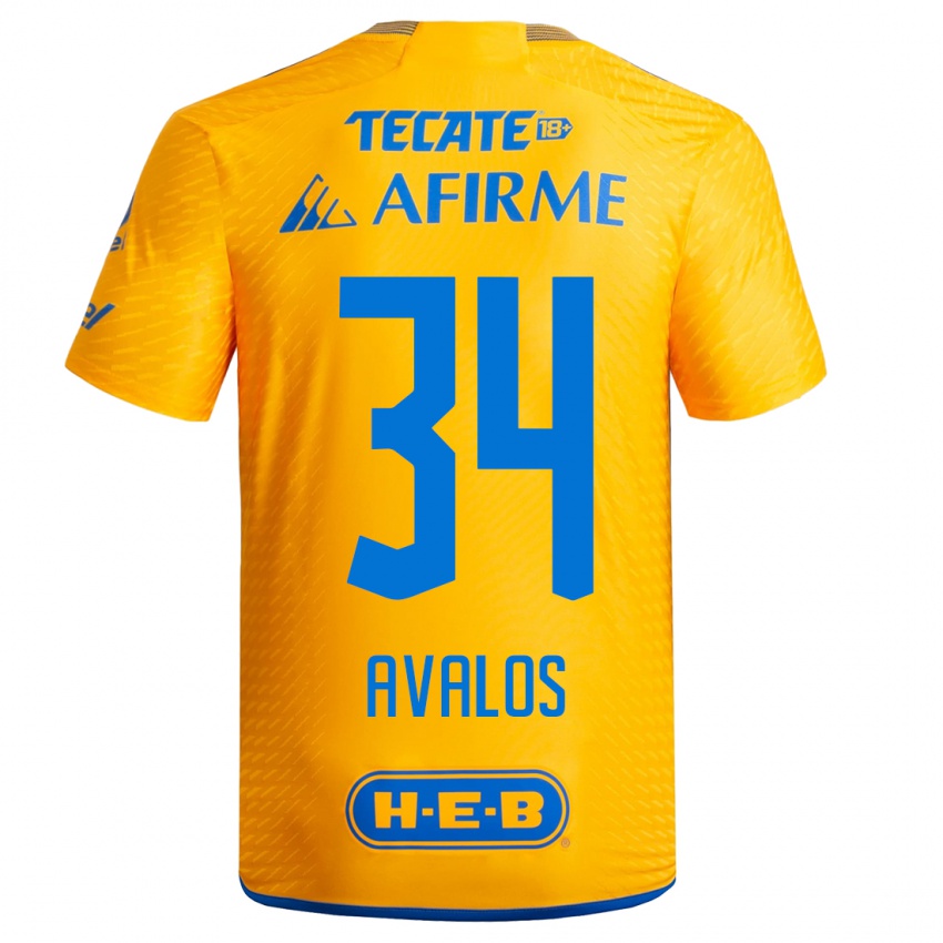 Mujer Camiseta Erick Avalos #34 Amarillo 1ª Equipación 2023/24 La Camisa Chile