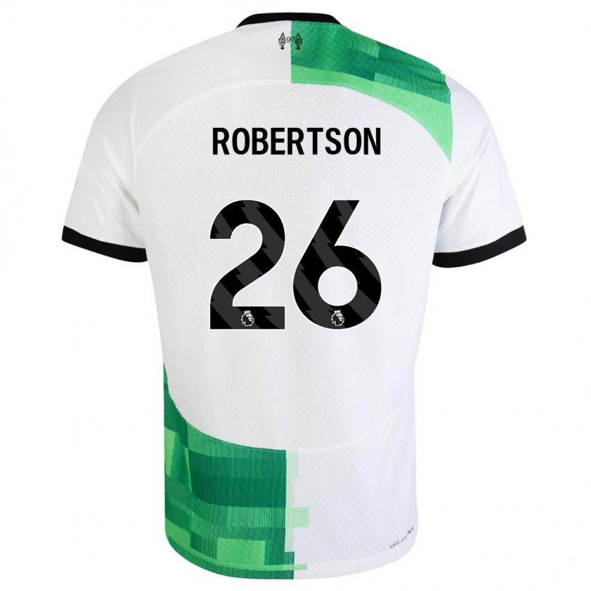 Mujer Camiseta Andrew Robertson #26 Blanco Verde 2ª Equipación 2023/24 La Camisa Chile