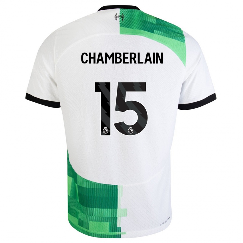 Mujer Camiseta Alex Oxlade Chamberlain #15 Blanco Verde 2ª Equipación 2023/24 La Camisa Chile
