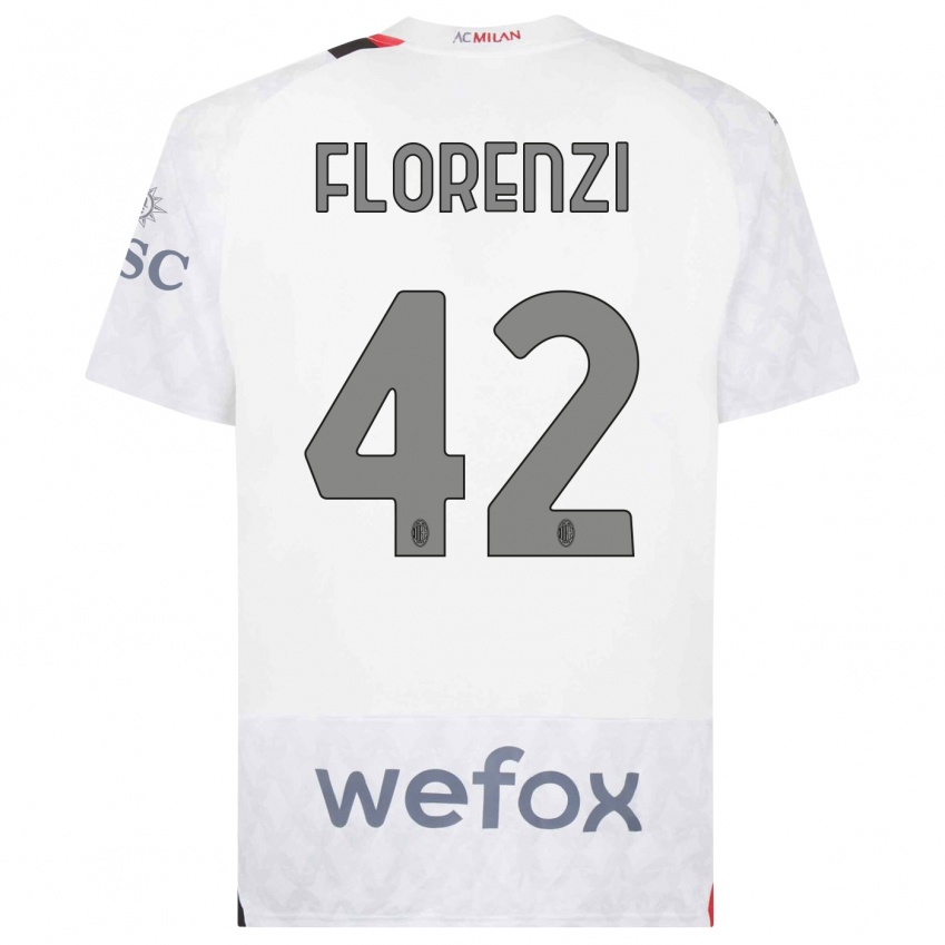 Mujer Camiseta Alessandro Florenzi #42 Blanco 2ª Equipación 2023/24 La Camisa Chile