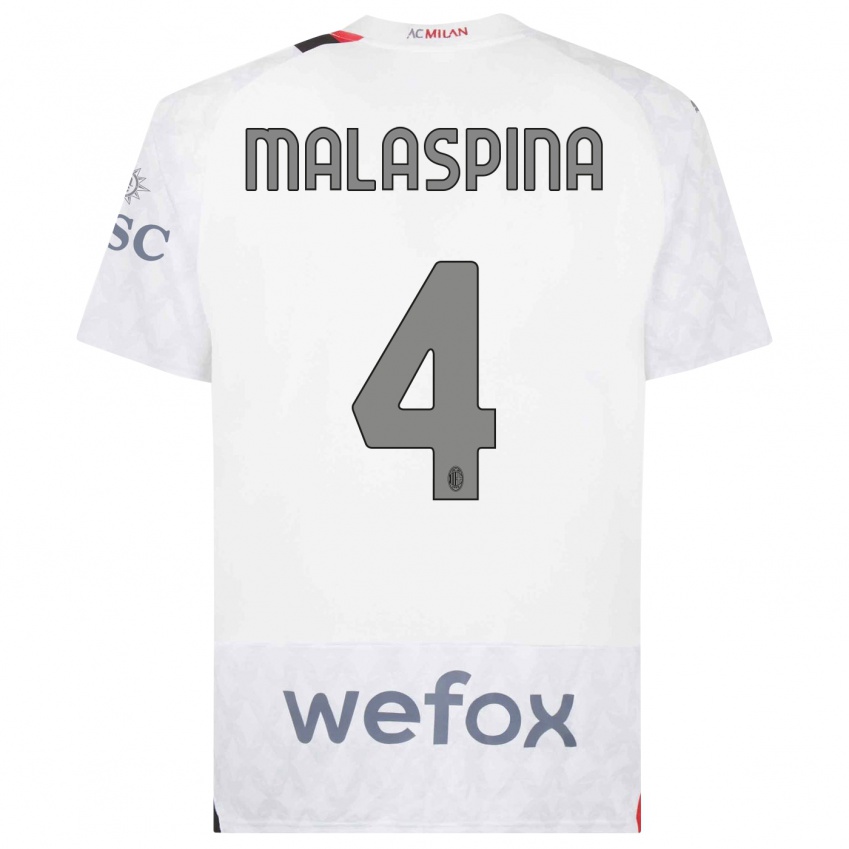 Mujer Camiseta Mattia Malaspina #4 Blanco 2ª Equipación 2023/24 La Camisa Chile