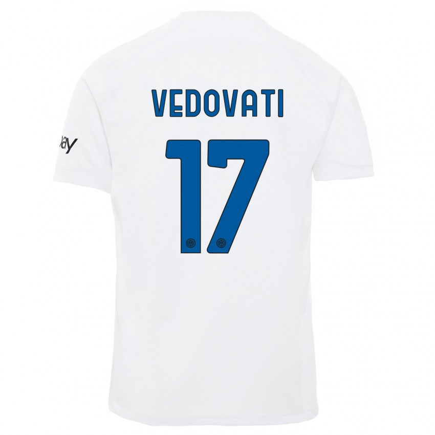 Mujer Camiseta Gabriele Vedovati #17 Blanco 2ª Equipación 2023/24 La Camisa Chile