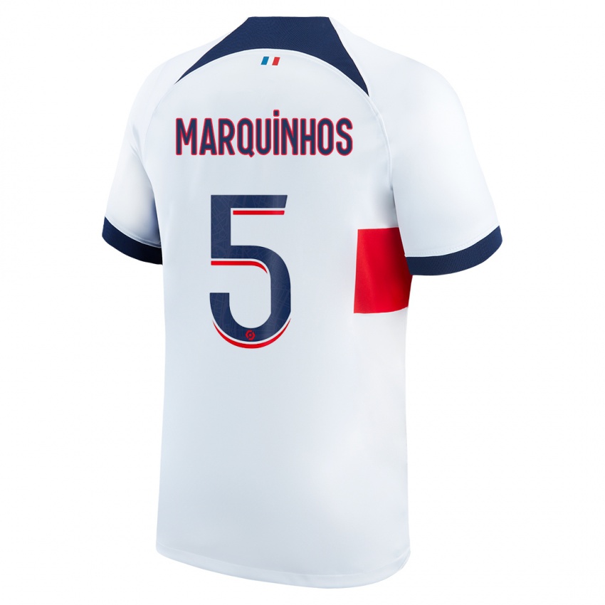 Mujer Camiseta Marquinhos #5 Blanco 2ª Equipación 2023/24 La Camisa Chile