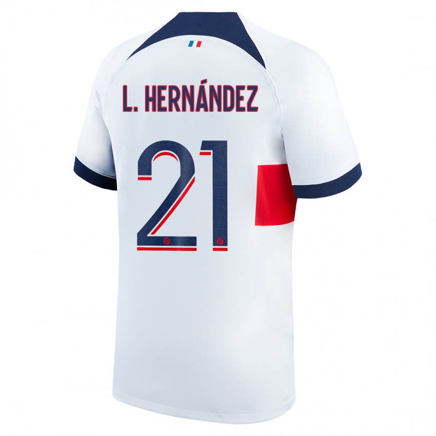 Mujer Camiseta Lucas Hernández #21 Blanco 2ª Equipación 2023/24 La Camisa Chile