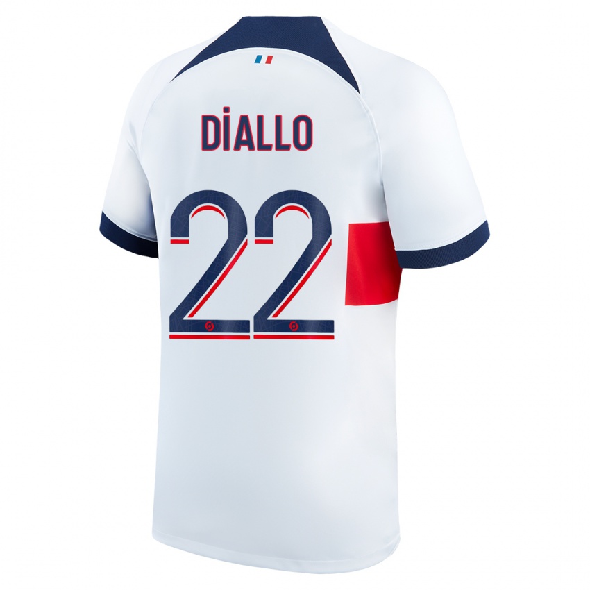 Mujer Camiseta Abdou Diallo #22 Blanco 2ª Equipación 2023/24 La Camisa Chile