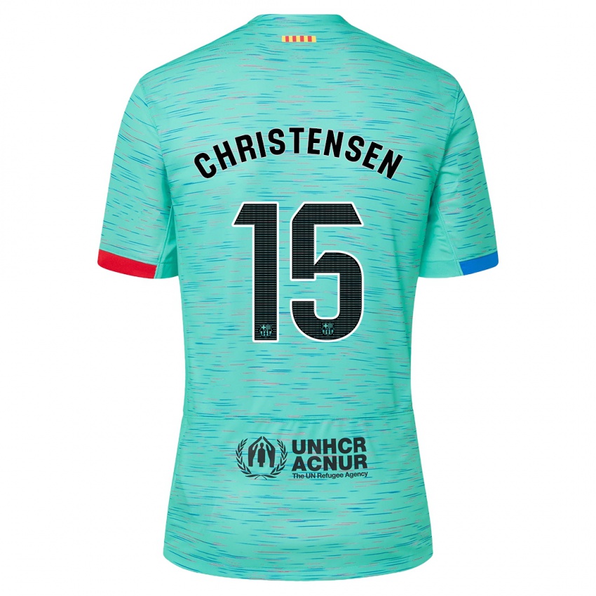 Mujer Camiseta Andreas Christensen #15 Aguamarina Clara Equipación Tercera 2023/24 La Camisa Chile