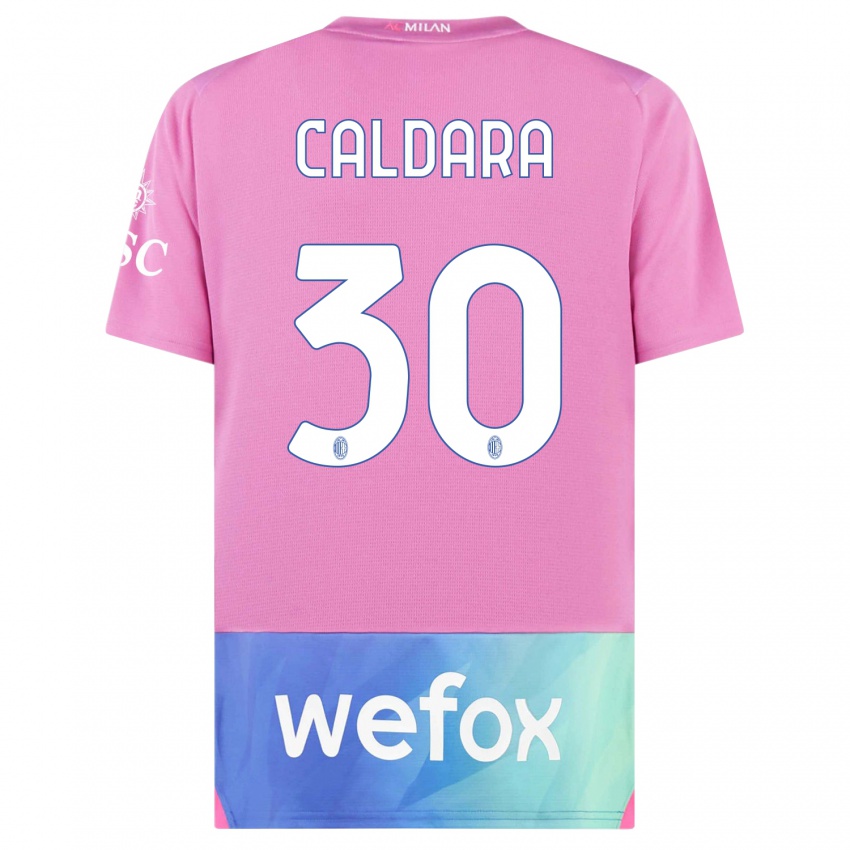 Mujer Camiseta Mattia Caldara #30 Rosado Morado Equipación Tercera 2023/24 La Camisa Chile