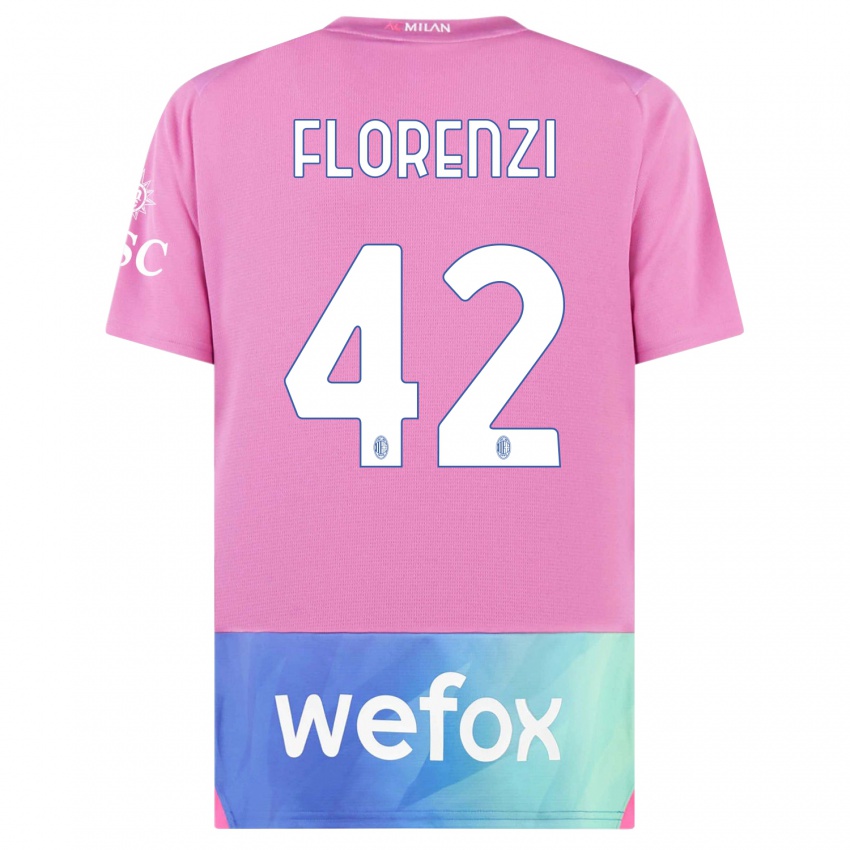 Mujer Camiseta Alessandro Florenzi #42 Rosado Morado Equipación Tercera 2023/24 La Camisa Chile