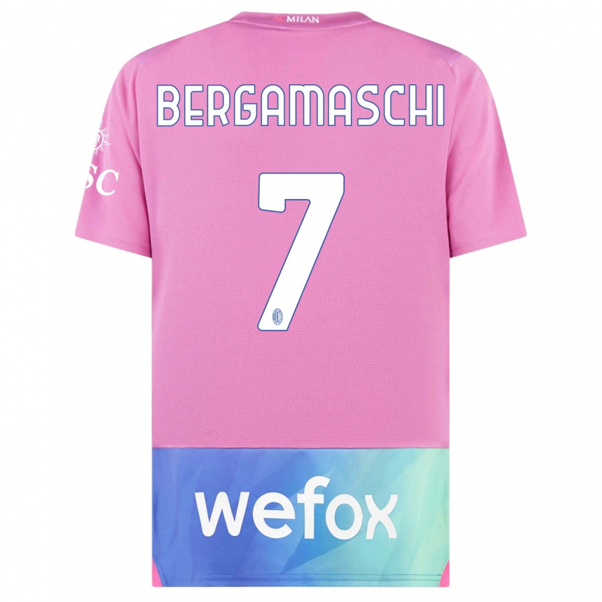 Mujer Camiseta Valentina Bergamaschi #7 Rosado Morado Equipación Tercera 2023/24 La Camisa Chile