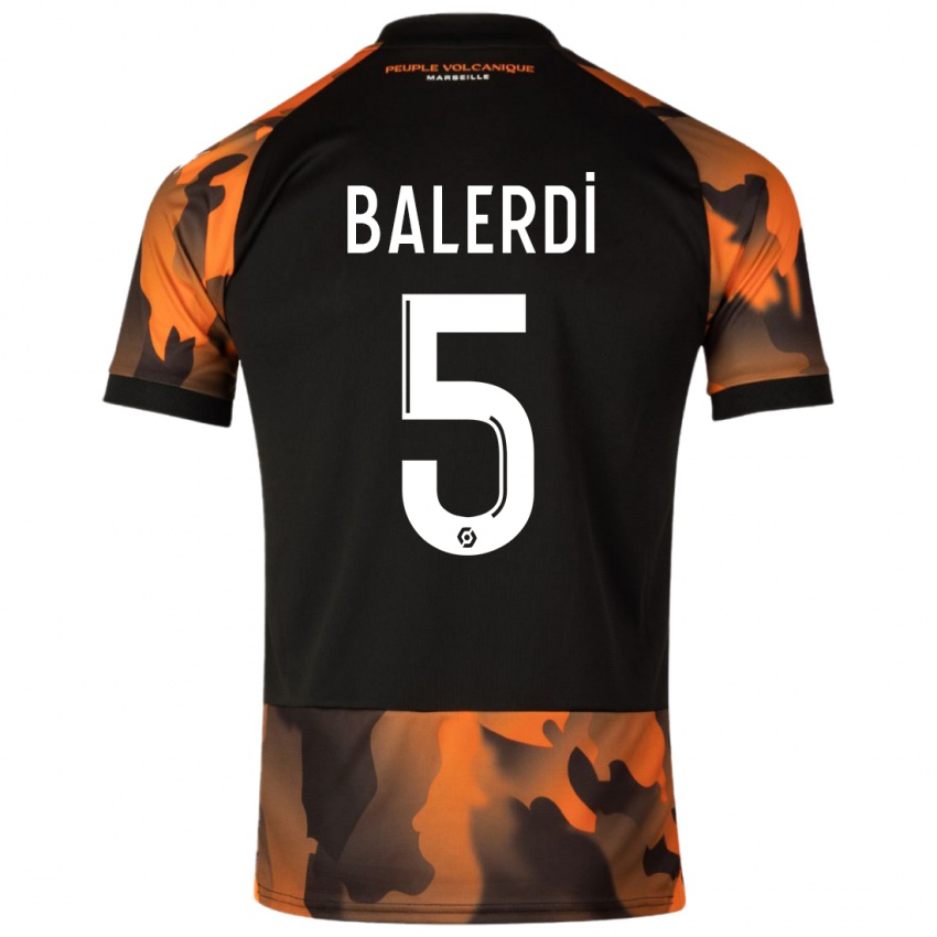 Mujer Camiseta Leonardo Balerdi #5 Negro Naranja Equipación Tercera 2023/24 La Camisa Chile