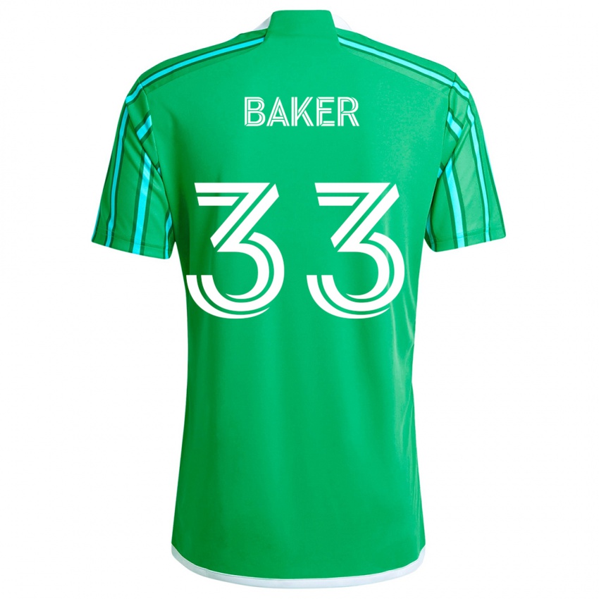 Niño Camiseta Cody Baker #33 Verde Blanco 1ª Equipación 2024/25 La Camisa Chile