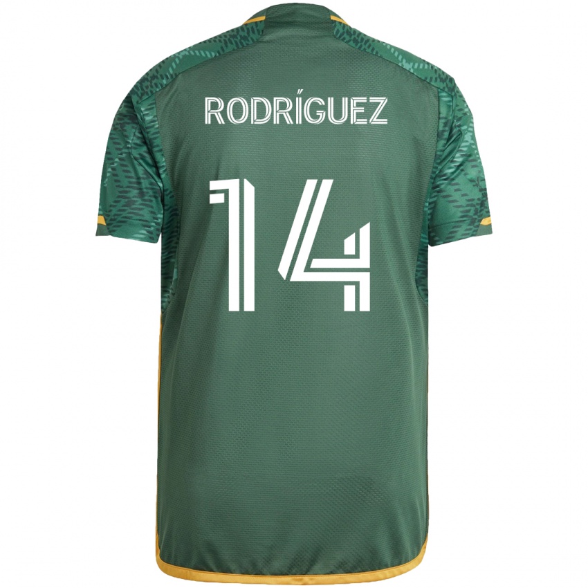 Niño Camiseta Jonathan Rodriguez #14 Verde Naranja 1ª Equipación 2024/25 La Camisa Chile