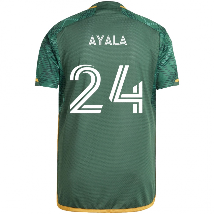 Niño Camiseta David Ayala #24 Verde Naranja 1ª Equipación 2024/25 La Camisa Chile