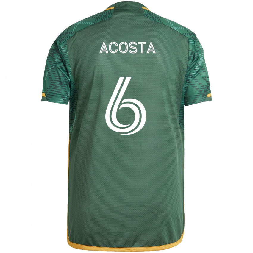 Niño Camiseta Bryan Acosta #6 Verde Naranja 1ª Equipación 2024/25 La Camisa Chile