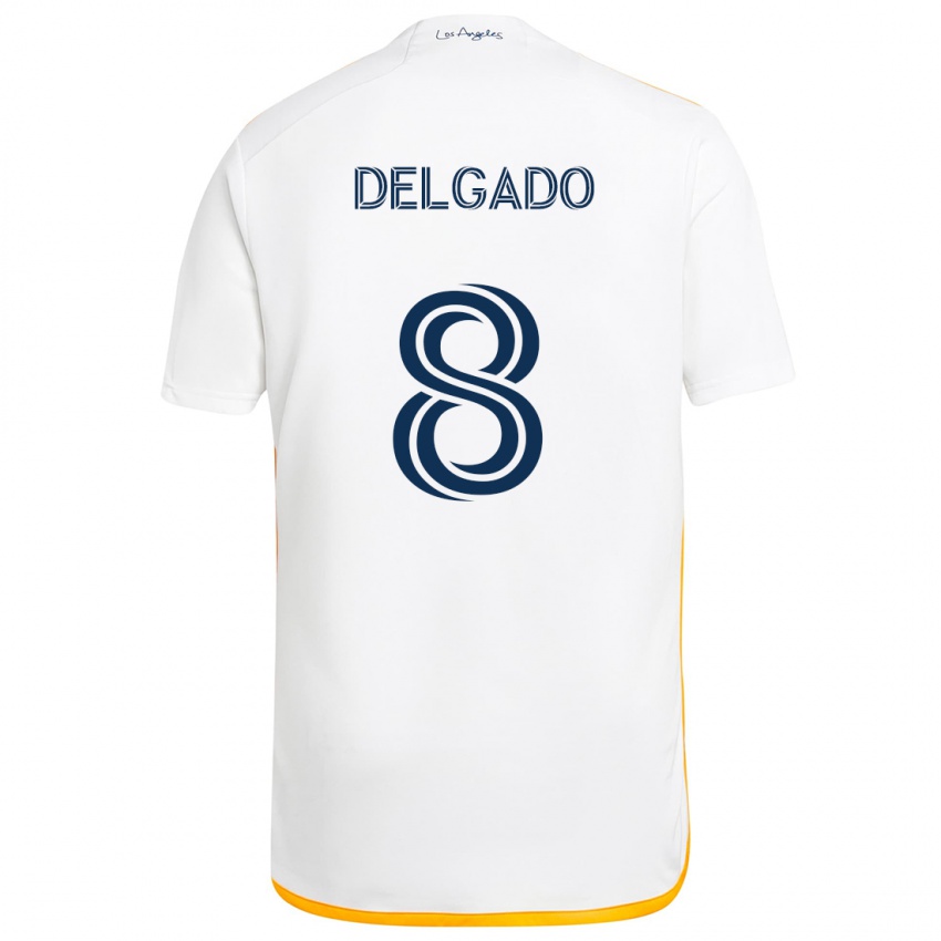 Niño Camiseta Mark Delgado #8 Blanco Amarillo 1ª Equipación 2024/25 La Camisa Chile