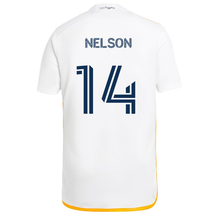 Niño Camiseta John Nelson #14 Blanco Amarillo 1ª Equipación 2024/25 La Camisa Chile