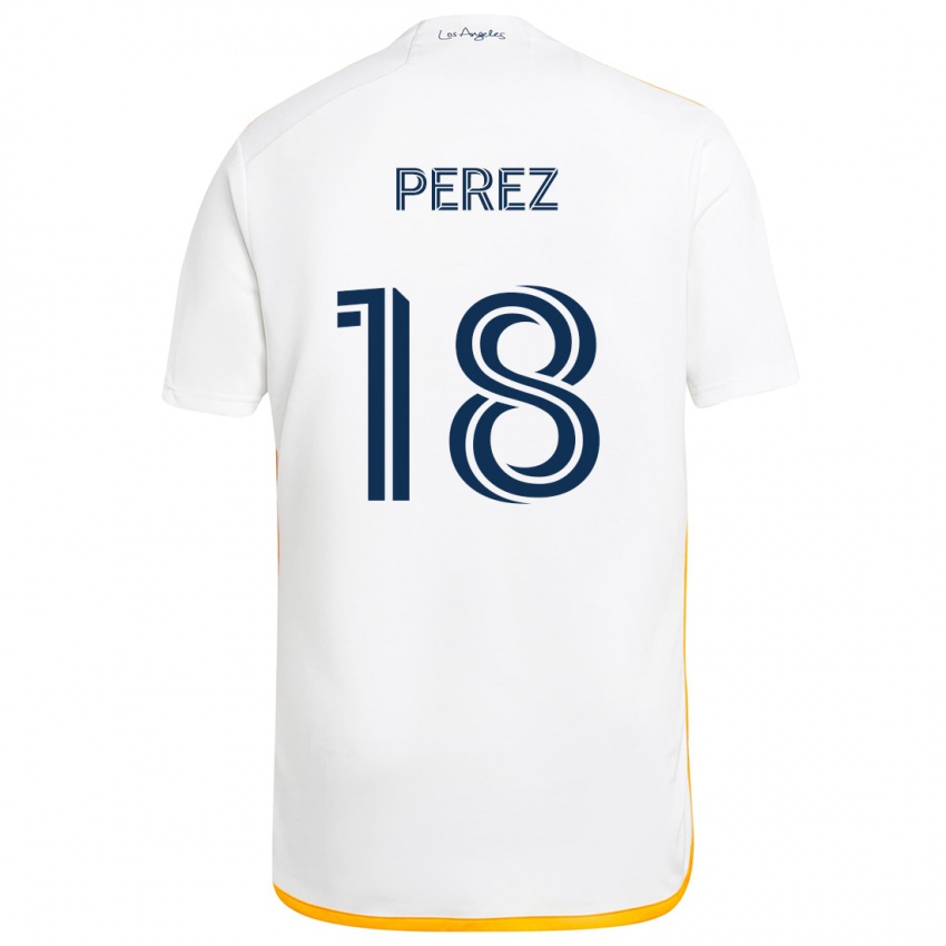 Niño Camiseta Jonathan Pérez #18 Blanco Amarillo 1ª Equipación 2024/25 La Camisa Chile