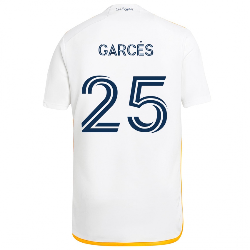 Niño Camiseta Carlos Garcés #25 Blanco Amarillo 1ª Equipación 2024/25 La Camisa Chile