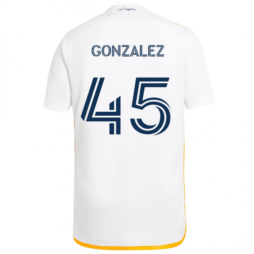 Niño Camiseta Adrián González #45 Blanco Amarillo 1ª Equipación 2024/25 La Camisa Chile