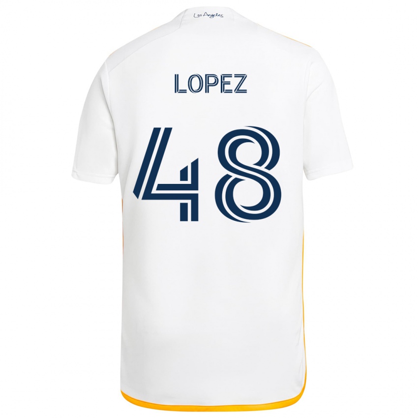 Niño Camiseta Diego López #48 Blanco Amarillo 1ª Equipación 2024/25 La Camisa Chile