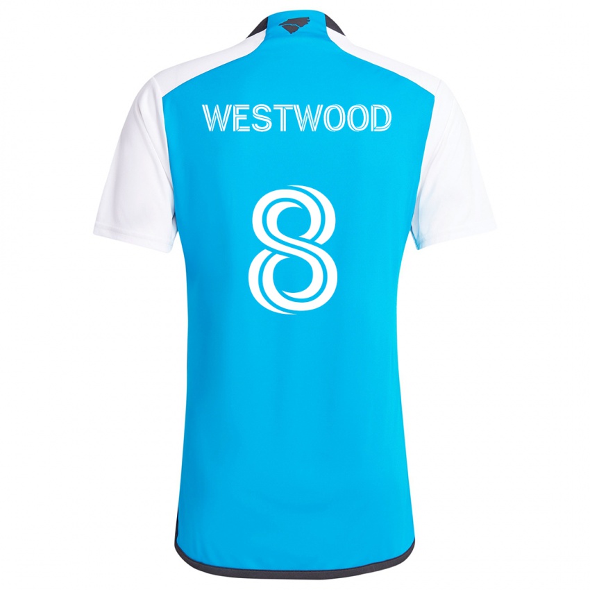 Niño Camiseta Ashley Westwood #8 Azul Blanco 1ª Equipación 2024/25 La Camisa Chile