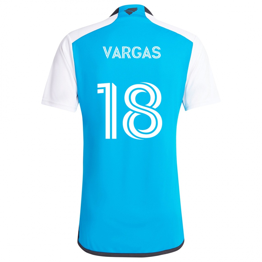 Niño Camiseta Kerwin Vargas #18 Azul Blanco 1ª Equipación 2024/25 La Camisa Chile