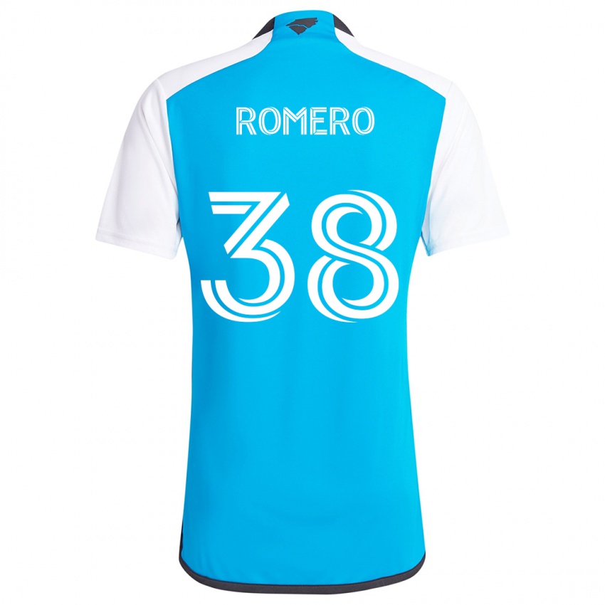 Niño Camiseta Brian Romero #38 Azul Blanco 1ª Equipación 2024/25 La Camisa Chile