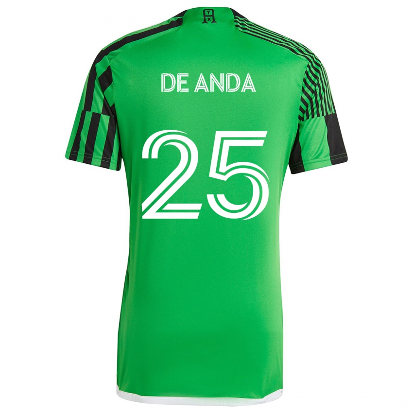 Niño Camiseta Anthony De Anda #25 Verde Negro 1ª Equipación 2024/25 La Camisa Chile