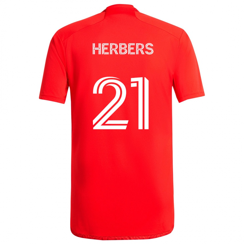 Niño Camiseta Fabian Herbers #21 Rojo Blanco 1ª Equipación 2024/25 La Camisa Chile