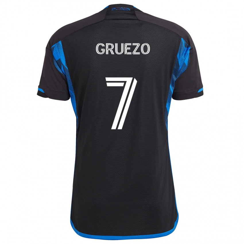 Niño Camiseta Carlos Gruezo #7 Azul Negro 1ª Equipación 2024/25 La Camisa Chile