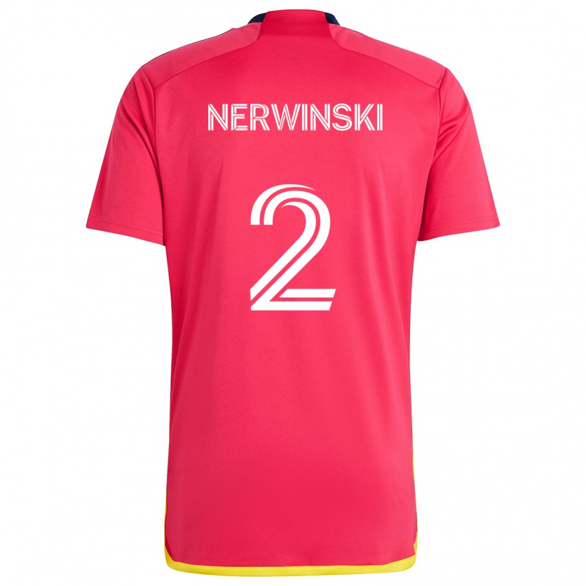 Niño Camiseta Jake Nerwinski #2 Rojo Azul 1ª Equipación 2024/25 La Camisa Chile