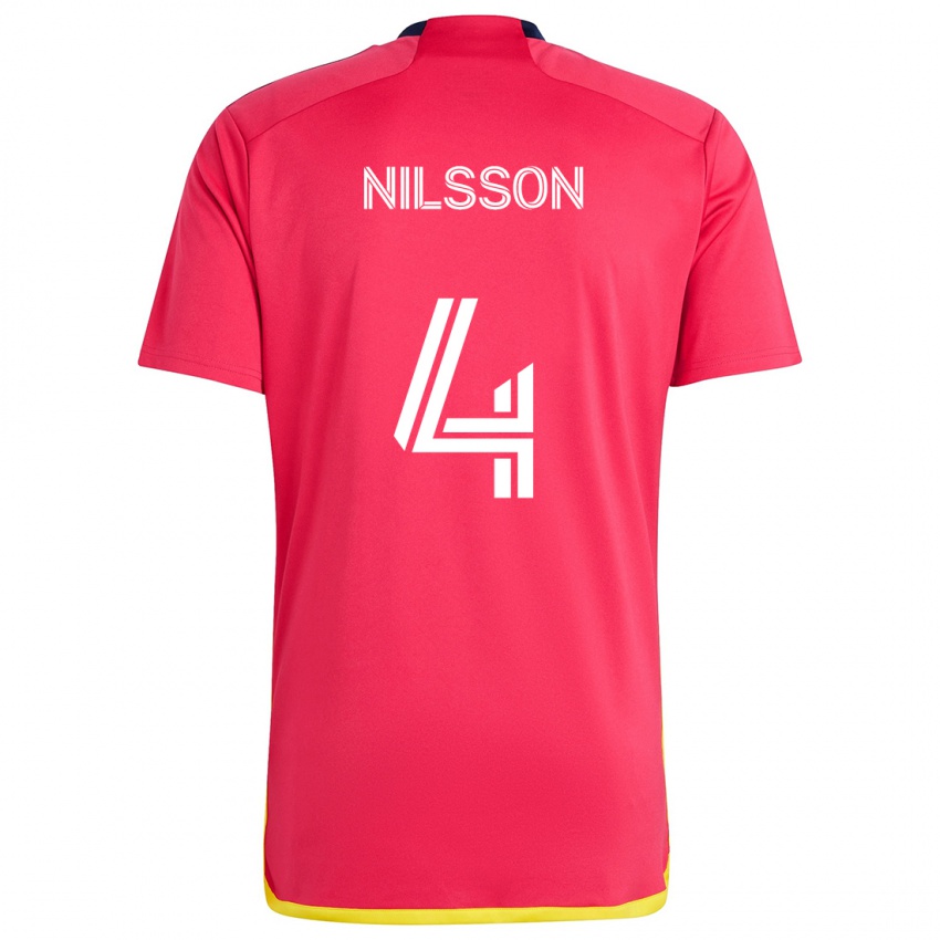 Niño Camiseta Joakim Nilsson #4 Rojo Azul 1ª Equipación 2024/25 La Camisa Chile