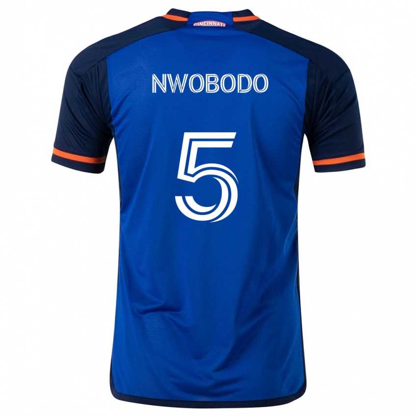 Niño Camiseta Obinna Nwobodo #5 Azul Blanco 1ª Equipación 2024/25 La Camisa Chile