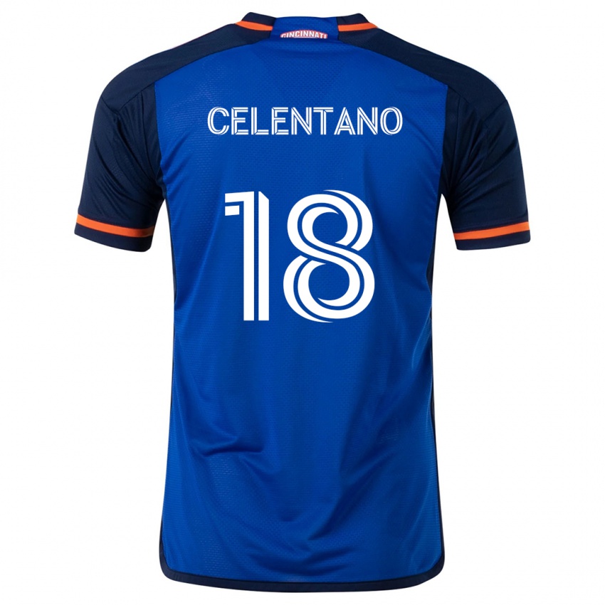 Niño Camiseta Roman Celentano #18 Azul Blanco 1ª Equipación 2024/25 La Camisa Chile