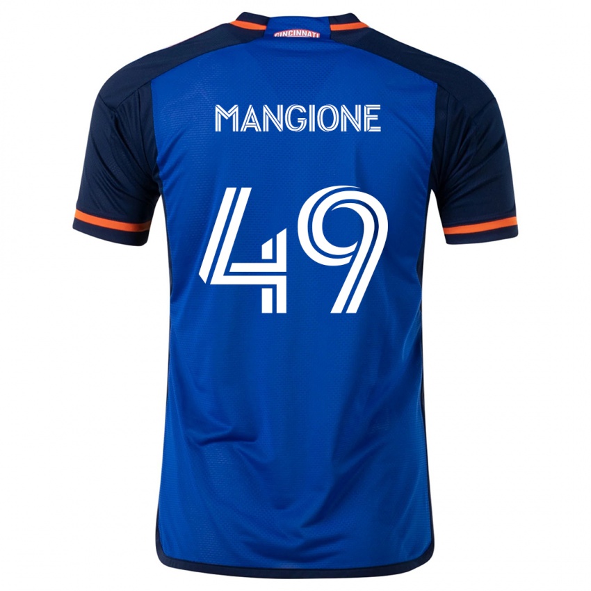 Niño Camiseta Peter Mangione #49 Azul Blanco 1ª Equipación 2024/25 La Camisa Chile