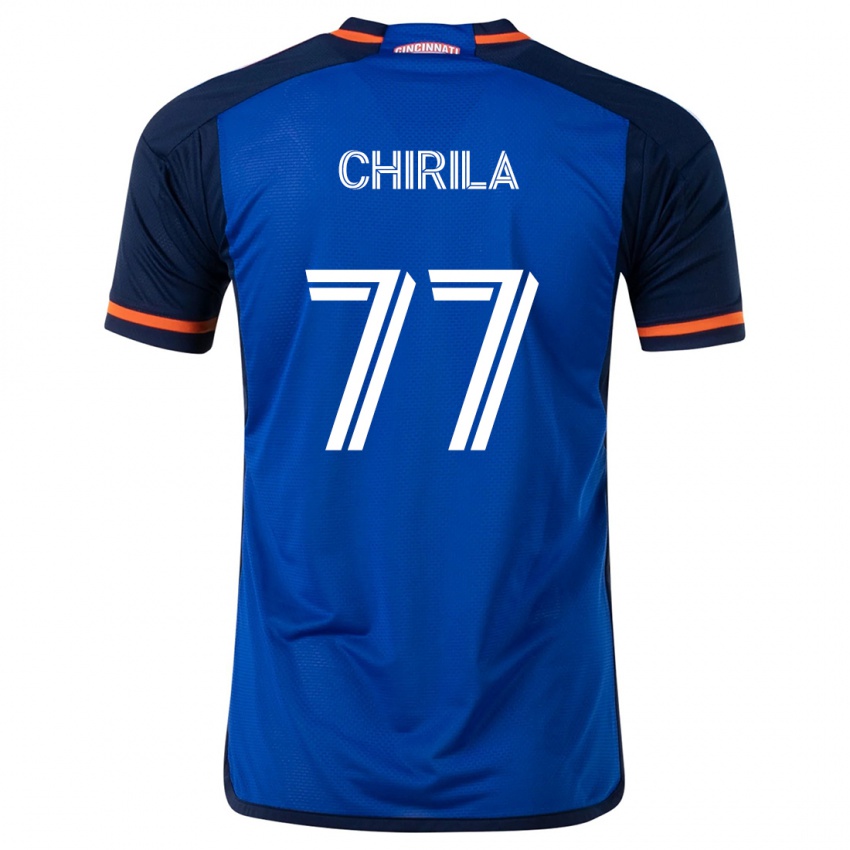 Niño Camiseta Stefan Chirila #77 Azul Blanco 1ª Equipación 2024/25 La Camisa Chile