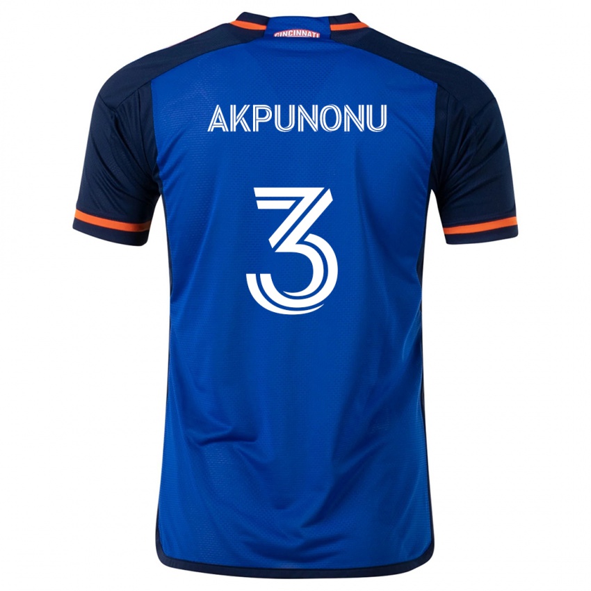 Niño Camiseta Joey Akpunonu #3 Azul Blanco 1ª Equipación 2024/25 La Camisa Chile