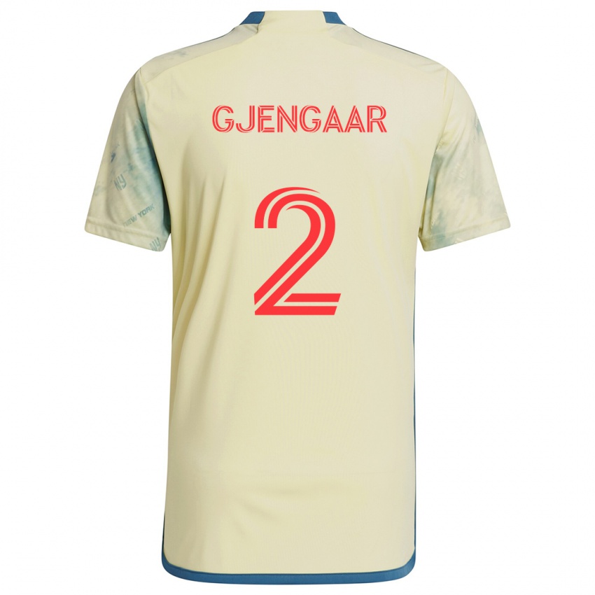 Niño Camiseta Dennis Gjengaar #2 Amarillo Rojo Azul 1ª Equipación 2024/25 La Camisa Chile